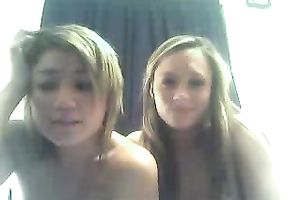 Two cute blonde haired gals flash their large boobies on cam for me