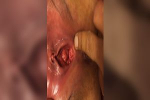 Close-up vid of soaking pink inviting vagina being fingerfucked a bit