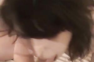 Voracious brunette hair girlfriend gobble my pink palpitating cock