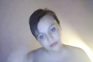 Slutty bootylicious non-professional pale dark brown teased her clitoris with marital-device