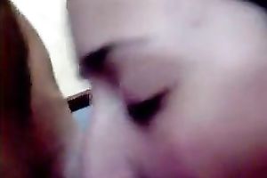 Pale and perverted brunette hair wench sucked my buddy and gave him titjob