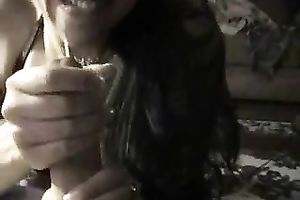 Dark haired cum hungry nympho greedily blew my friend's ramrod
