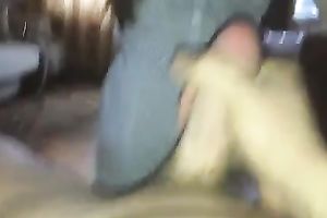 Brunette sweetheart in T-shirt took my sloppy jock in her face hole for wonderful BJ