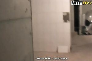 Sweet brunette hair Russian babe in the public restroom showing