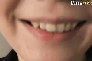 Sweet brunette hair Russian babe in the public restroom showing