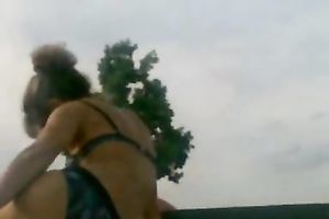 Big white gazoo of my aged slutty wife in constricted bikini undies