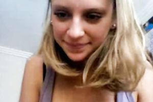 Lovable young blonde horny white wife fingers her bald vulva