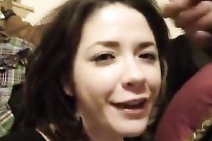 My delightsome dark brown princess takes sticky load on her nice-looking face