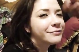 My delightsome dark brown princess takes sticky load on her nice-looking face