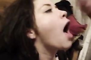 My delightsome dark brown princess takes sticky load on her nice-looking face