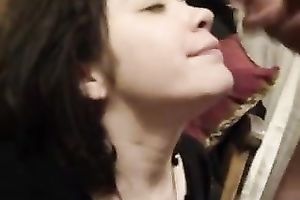 My delightsome dark brown princess takes sticky load on her nice-looking face