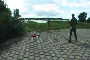 My skinny brunette hair cheating wife disrobes outside and pisses in the park