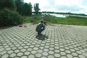 My skinny brunette hair cheating wife disrobes outside and pisses in the park