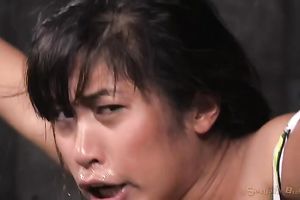 Asian avid breasty black cock sluts reaches big O in BDSM session