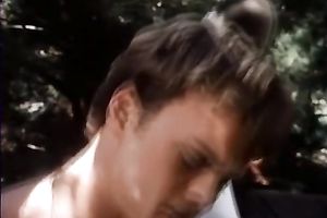 Hefty figured large breasted lassie sucks fascinating bonker of camping man in forest