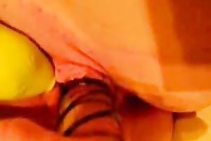 Vibrator and a sex-toy team up to please my bald slit