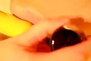 Vibrator and a sex-toy team up to please my bald slit