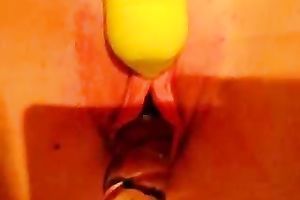 Vibrator and a sex-toy team up to please my bald slit