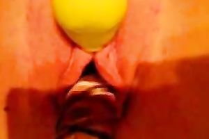 Vibrator and a sex-toy team up to please my bald slit