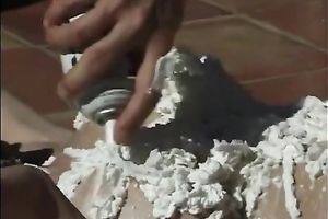 Exquisite redhead honey overspread with whipped ball batter and licked