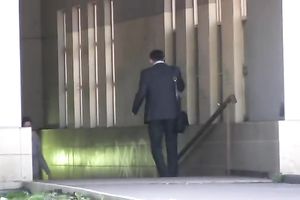 Brunette boy in khaki panties acquires all wet in the park