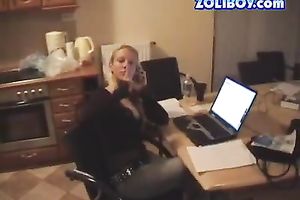 Svelte hot smiling blondie has a phone conversation