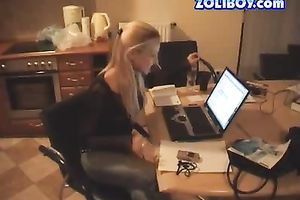 Svelte hot smiling blondie has a phone conversation