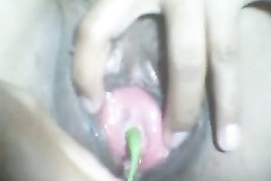 Extremely perverted brunette hair floozy stuffs her wet crack with vegetables