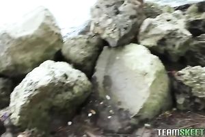 Playful pierced cutie gives incredible oral outdoors