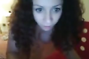 Curly non-professional cam nympho flashes scones and goes solo with sex-toy