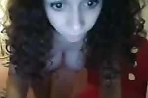 Curly non-professional cam nympho flashes scones and goes solo with sex-toy