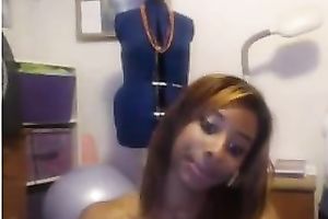 Alluring hawt smiling dark honey enjoys playing with her sex toy