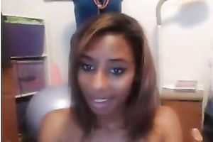 Alluring hawt smiling dark honey enjoys playing with her sex toy