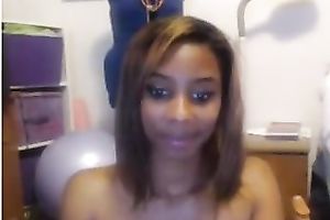 Alluring hawt smiling dark honey enjoys playing with her sex toy