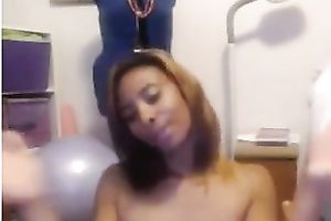 Alluring hawt smiling dark honey enjoys playing with her sex toy