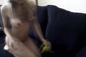 Slutty Blonde Solo Fetish Banana Eating Masturbate