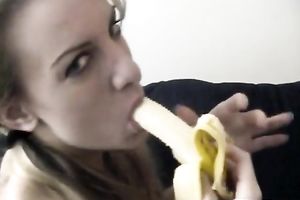 Slutty Blonde Solo Fetish Banana Eating Masturbate