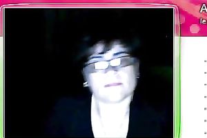 Fat granny sits in front of the web camera and rubs her fanny
