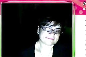 Fat granny sits in front of the web camera and rubs her fanny