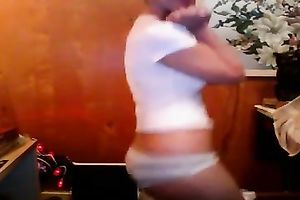 Cute dark brown slutty wife in white tee flashes her merry love muffins