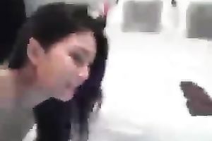 Smoking hawt Asian cheating wife pushing juicy constricted punani with large sex toy