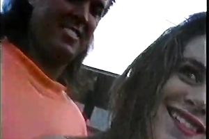 Lusty brunette hair legal age teenager with hirsute slit gives oral sex engulfing thick weenie