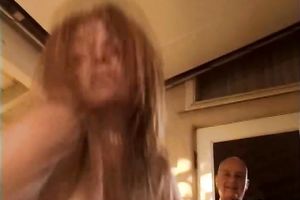 Scarlet jumps on a jock and shows her blowjob skills to two dudes