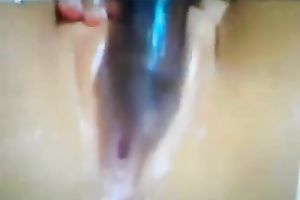 Playful girlfriend drills her creamy bawdy cleft with vibrator and cums