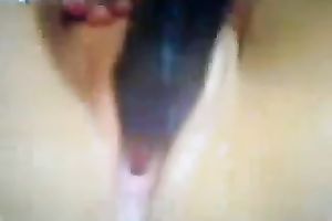 Playful girlfriend drills her creamy bawdy cleft with vibrator and cums