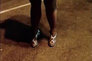big beautiful woman mature horny white wife feels sassy in her stockings and high heels outdoors