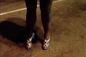 big beautiful woman mature horny white wife feels sassy in her stockings and high heels outdoors