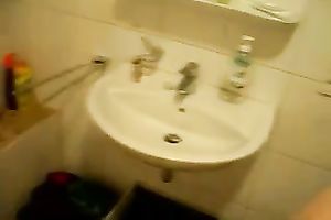 Cute housewife sucking my ramrod sitting on a floor in the washroom