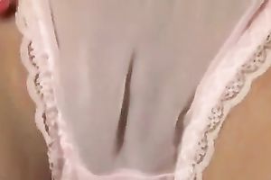 I pull my white pants aside to show off my soaked shaved coochie