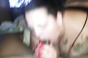 Tattooed obese lady worked wild on my friend's dark shlong